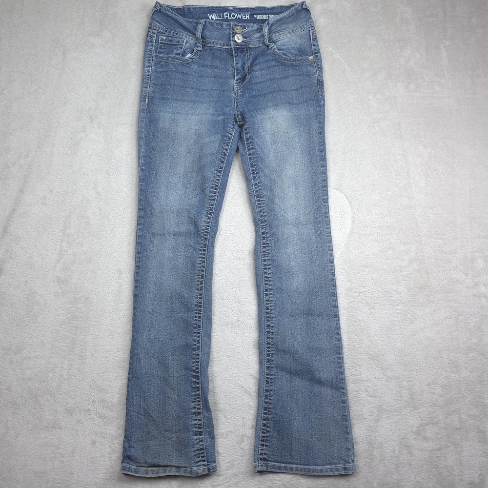Wallflower Jeans Juniors 7 Blue Luscious Curvy Bootcut Stretch Denim Embellished